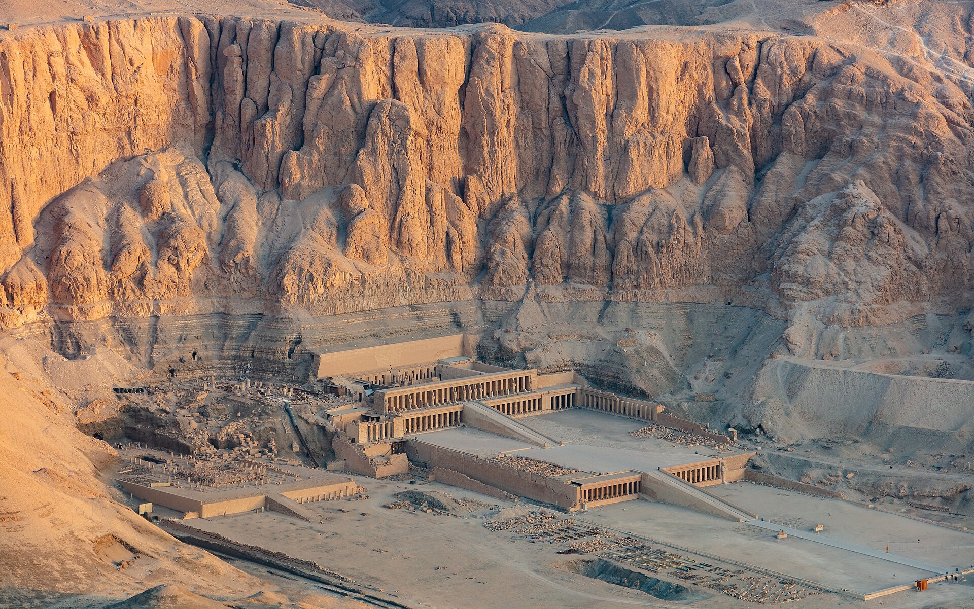 Stylised view of the funerary temple of Hatshepsut, an editor reference photograph